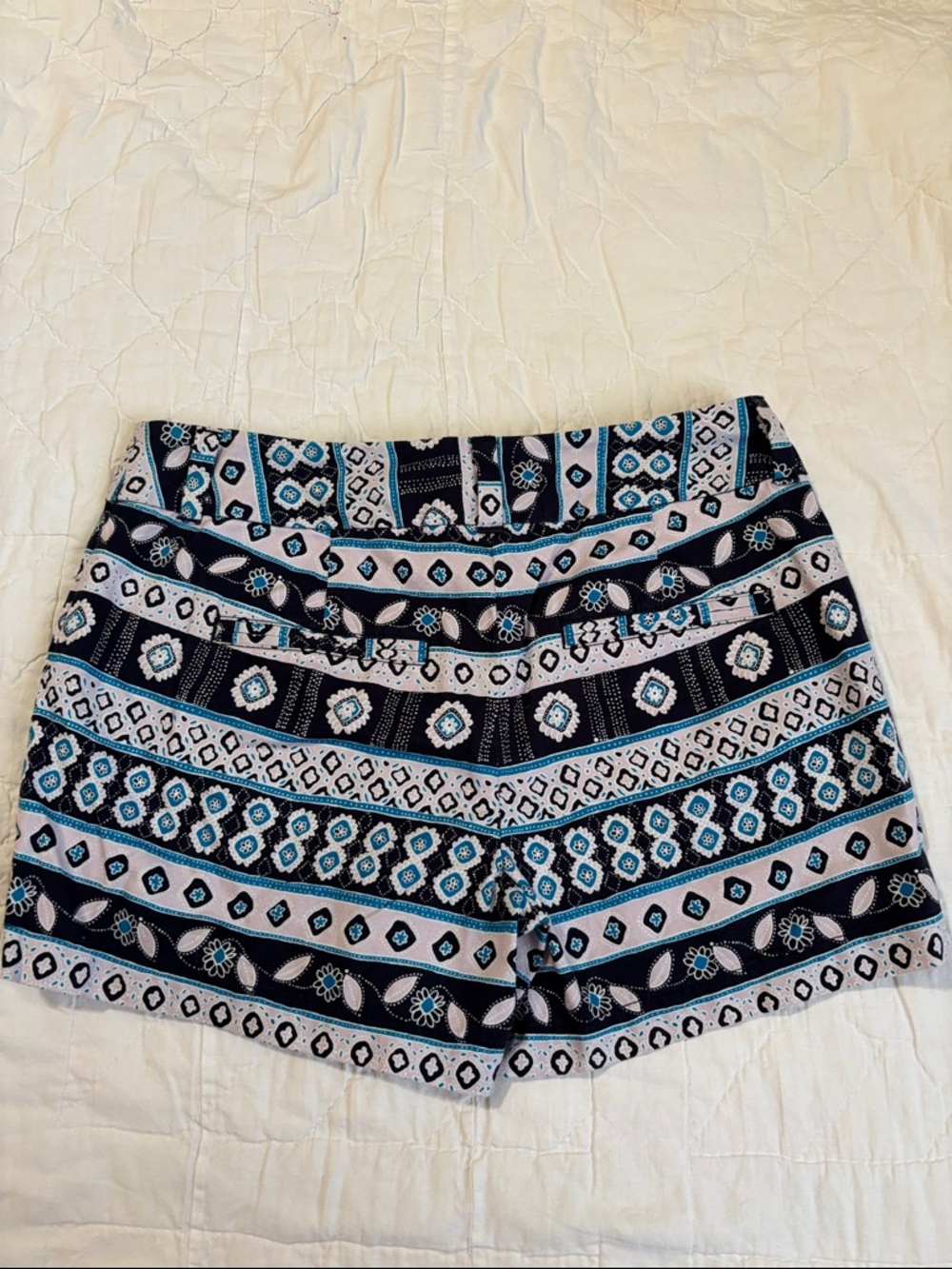 LOFT Navy, White & Teal Patterned Bermuda Shorts - Picture 4 of 4